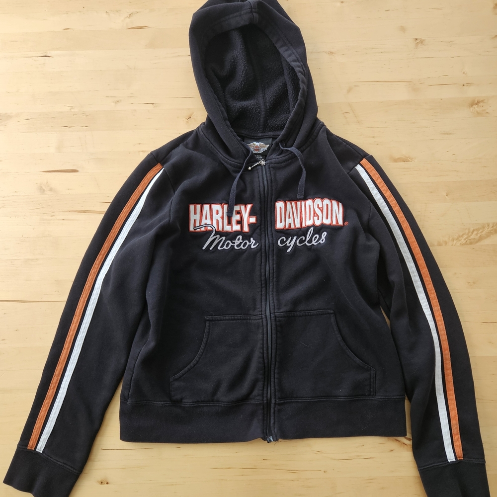 Harley-Davidson Black Zip-Up with Orange Accents